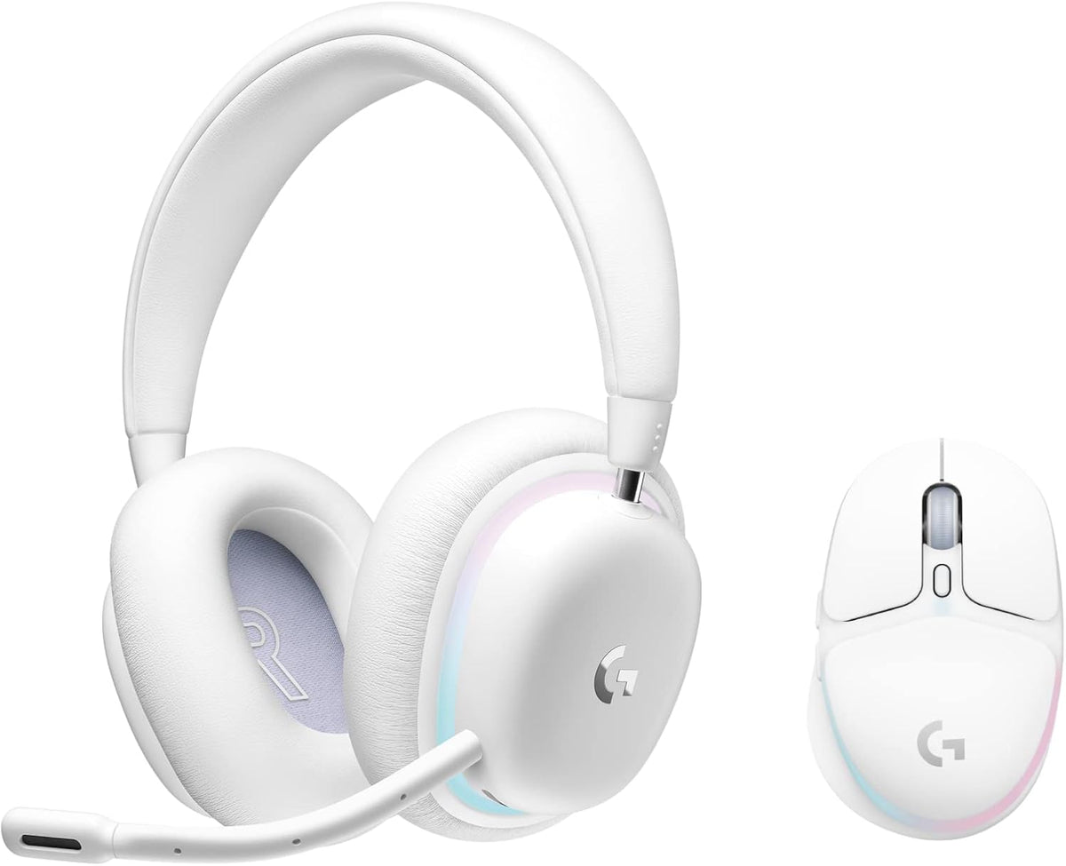 Combo gaming Logitech G735 y G705 - auriculares inalámbricos con micrófono y ratón - iluminación RGB LIGHTSYNC - Bluetooth para PC Mac y portátil en blanco Mist