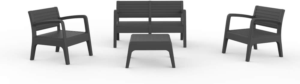 SP Berner Miami conjunto de jardín 4 plazas - Sofá de 2 plazas y 2 sillones - Mesa de centro en plástico reciclado - Fabricado en España grafito