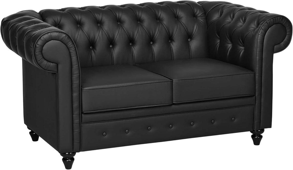 HOMCOM sofá Chesterfield 2 plazas - Piel sintética marrón oscuro con acolchado - Asiento de 55 cm y carga máxima de 200 kg - Diseño clásico 160 x 84 x 80 cm