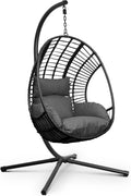 Swoods XXL - Silla colgante de jardín 195 x 115 cm - Acero galvanizado y poliratán - Base y cojines incluidos hasta 150 kg gris oscuro
