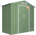 Wasabi caseta de jardín exterior 2,57 m2 - Acero verde y beige con 4 rejillas anticondensación - Doble puerta corredera - Techo a dos aguas resistente al agua