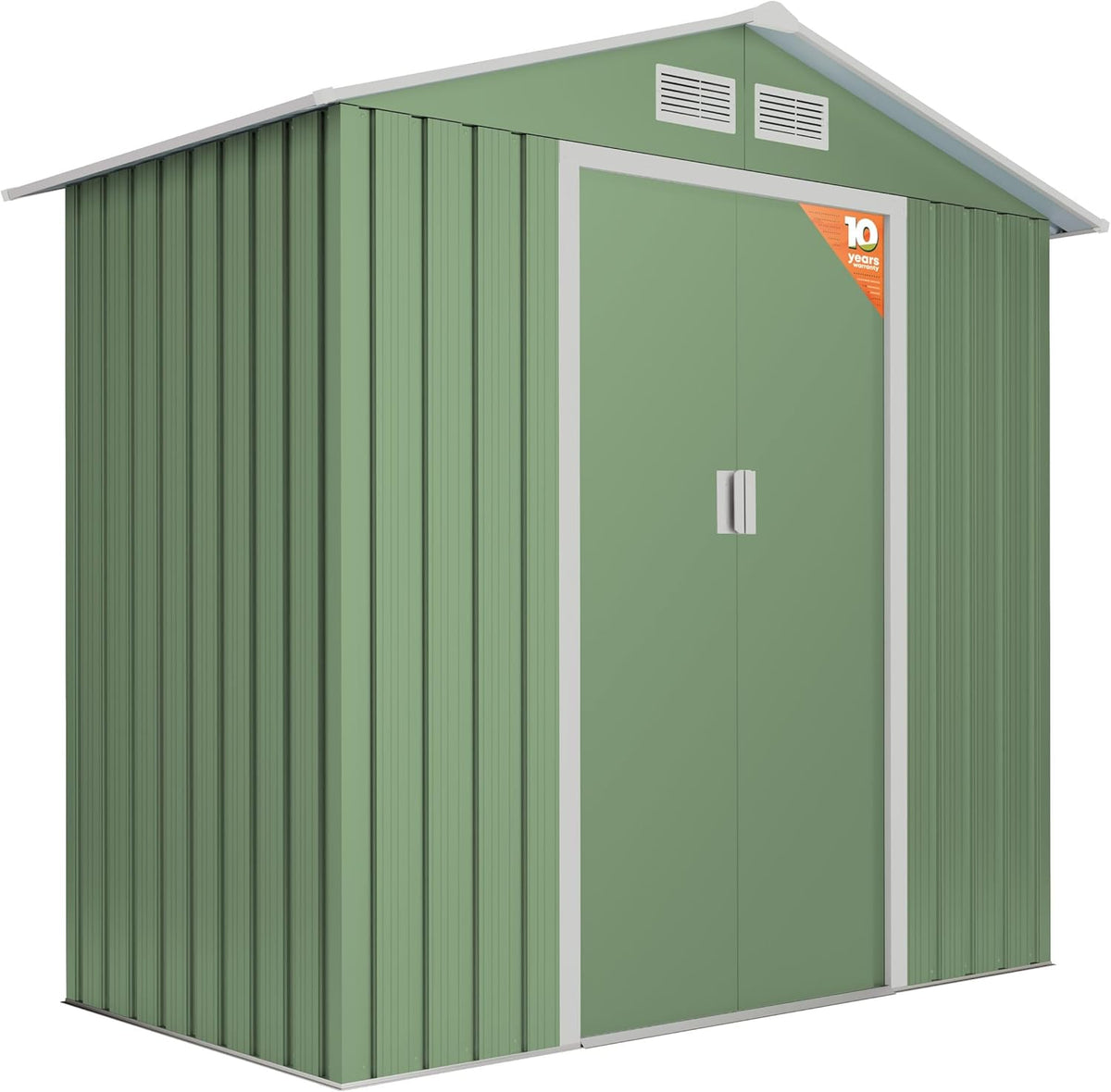 Wasabi caseta de jardín exterior 2,57 m2 - Acero verde y beige con 4 rejillas anticondensación - Doble puerta corredera - Techo a dos aguas resistente al agua