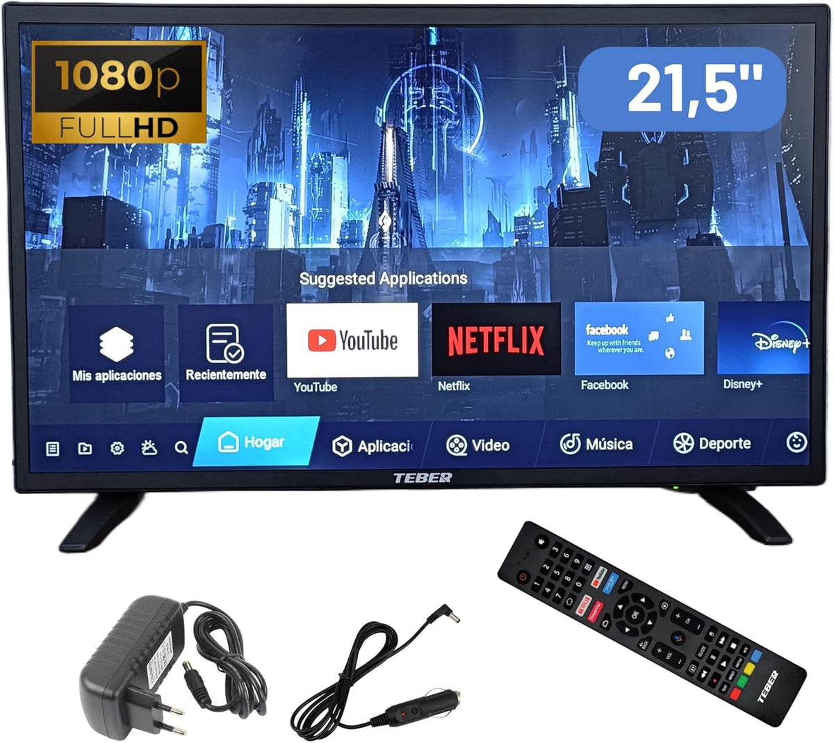 Smart TV LED 22 Pulgadas Full HD Android - Televisor 12V y 230V para Autocaravana Camper Barco Vivienda - DVB S2 T2 HDMI WiFi