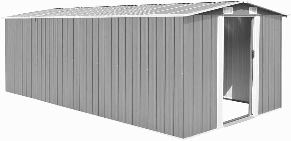 Emmtore - Caseta de jardín metálica 257 x 489 x 181 cm - Cobertizo exterior de gran capacidad - Estructura color gris para almacenaje