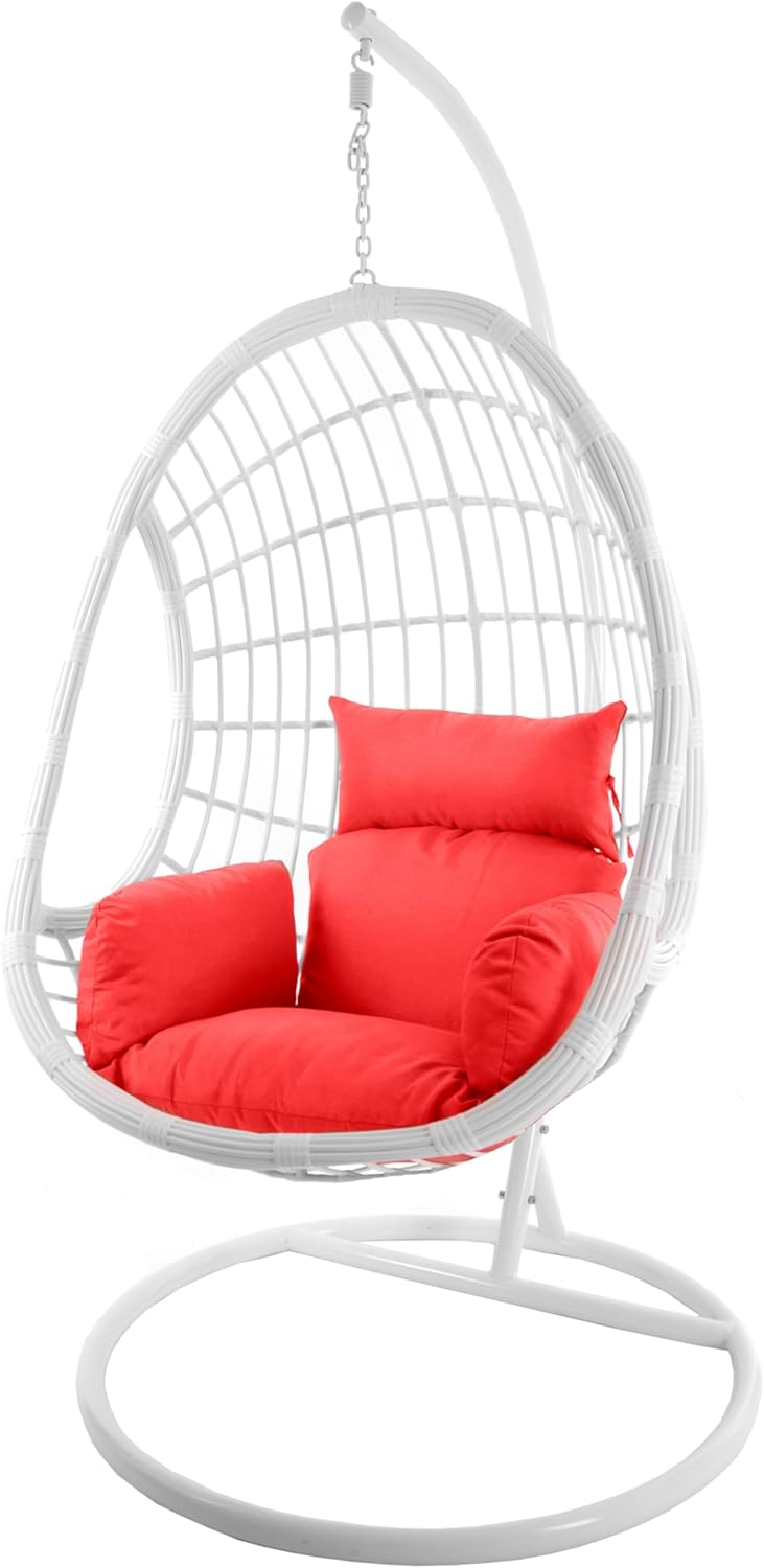 Swing Chair 3050 Scarlet Silla colgante - Estructura y cesta blancas - Cojín nido rojo - Metal y plástico para zona de descanso interior y exterior