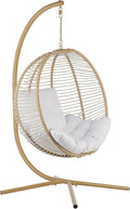 Beliani Arco Silla colgante con soporte - Metal beige blanco para 1 persona - Cojín y asiento de tela - Capacidad máxima 120 kg para salón jardín y exterior