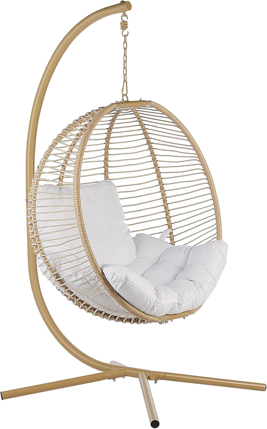 Beliani Arco Silla colgante con soporte - Metal beige blanco para 1 persona - Cojín y asiento de tela - Capacidad máxima 120 kg para salón jardín y exterior