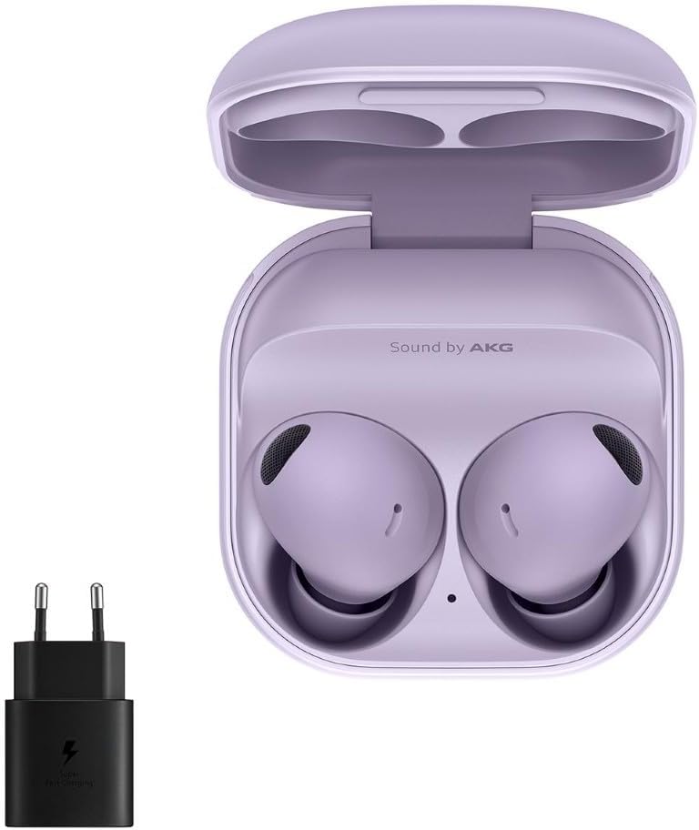 Auriculares Samsung Galaxy Buds2 Pro - True Wireless Bluetooth en violeta Bora - cancelación activa de ruido y estuche de carga - adaptador de viaje de 25 W
