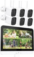 OTENC kit inalámbrico de videovigilancia - Seis cámaras de 3 MP con batería - NVR de 8 canales y disco de 3 TB - Detección PIR para seguridad doméstica