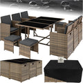 TecTake Conjunto de jardín de ratán y acero - Diseño compacto agrupable en cubo para 6 a 10 personas - Fundas extraíbles y cubierta protectora - Natural de estilo moderno