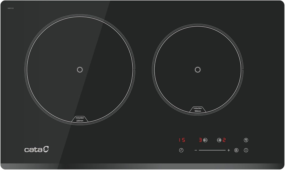 Cata IB 2 Plus BK placa de inducción - Dos zonas de cocción en color negro - Superficie de vidrio con apagado automático - Diseño compacto para encimera