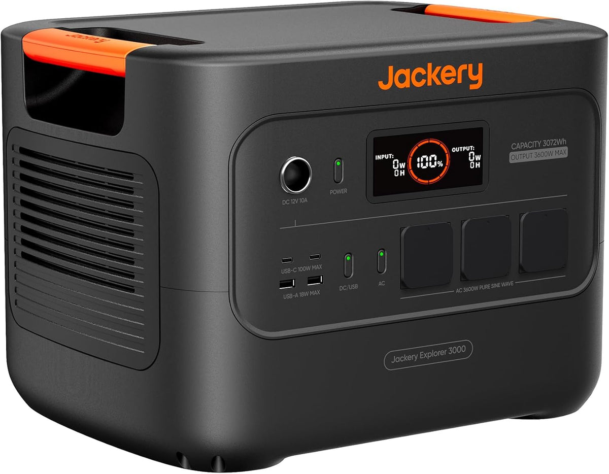 Jackery Explorer 3000 v2 Estación de energía portátil - Batería LiFePO4 de 3072 Wh y salida de 3600 W - Pico de 7200 W y carga en 1,8 h - 2 USB C PD 100 W para hogar RV y emergencias