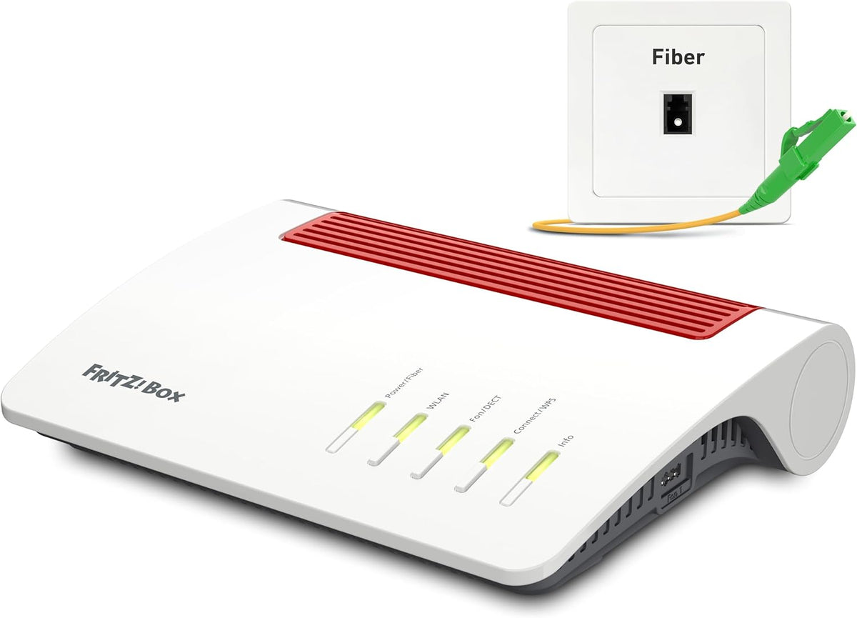 Router de fibra AVM FRITZ Box 5590 Fiber - WiFi 6 de doble banda hasta 3,6 Gbps - Mesh con cuatro puertos LAN Gigabit - WAN 2,5G y control parental