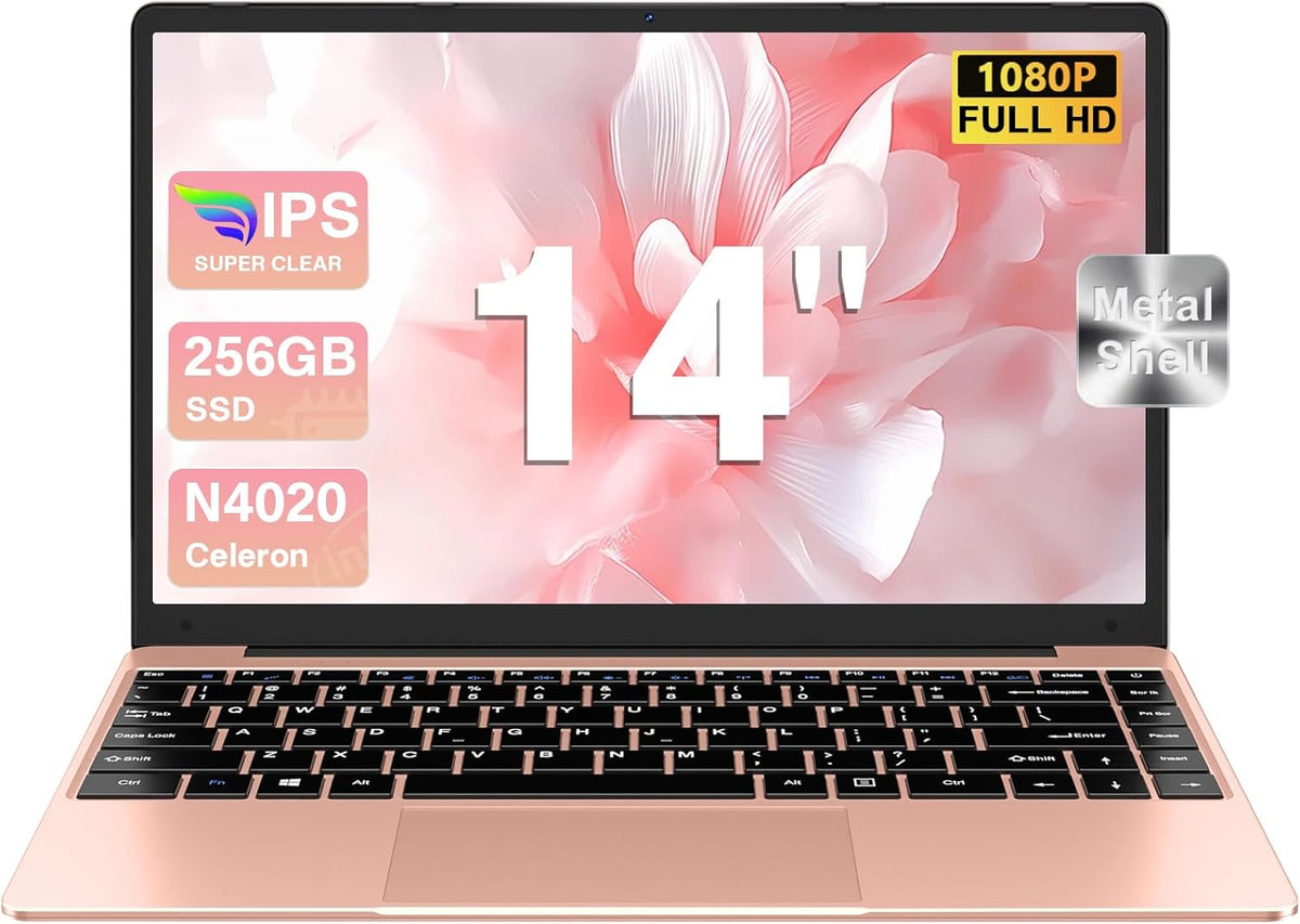 B7-B ordenador portátil de 14 pulgadas - Celeron N4020 hasta 2,8 GHz y 6 GB RAM - SSD 256 GB ampliable hasta 1 TB - Ratón inalámbrico oro rosa