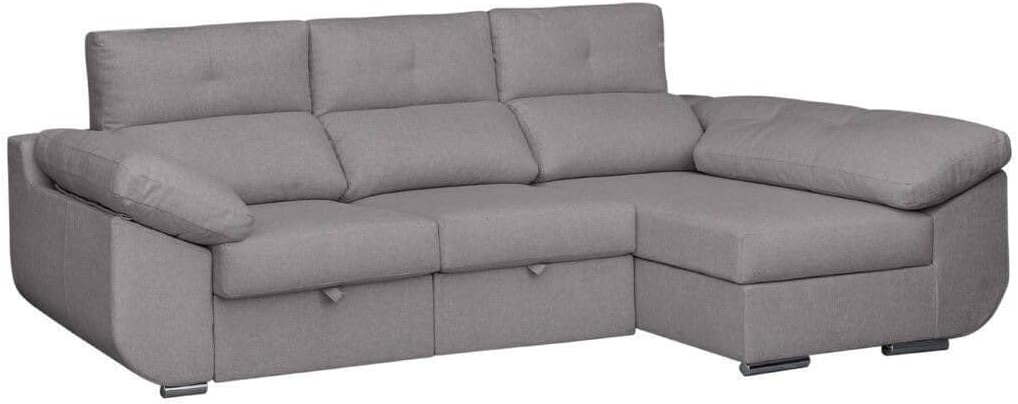 SHIITO Avril Sofá 3 plazas con chaise longue - Chaise longue derecha y asientos deslizantes - 280 x 150 x 100 cm - Ceniza con diseño moderno y capacidad máxima de 500 kg