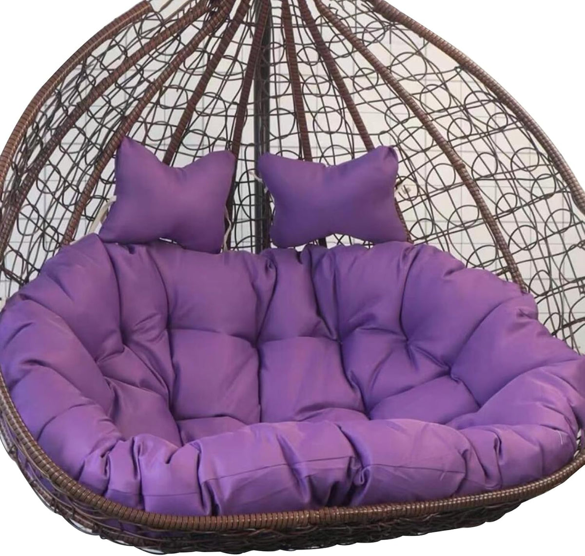 Silla Colgante Doble Exterior con Cojín Morado - Hamaca Huevo Grande para 2 Personas - Asiento de Jardín Patio y Terraza