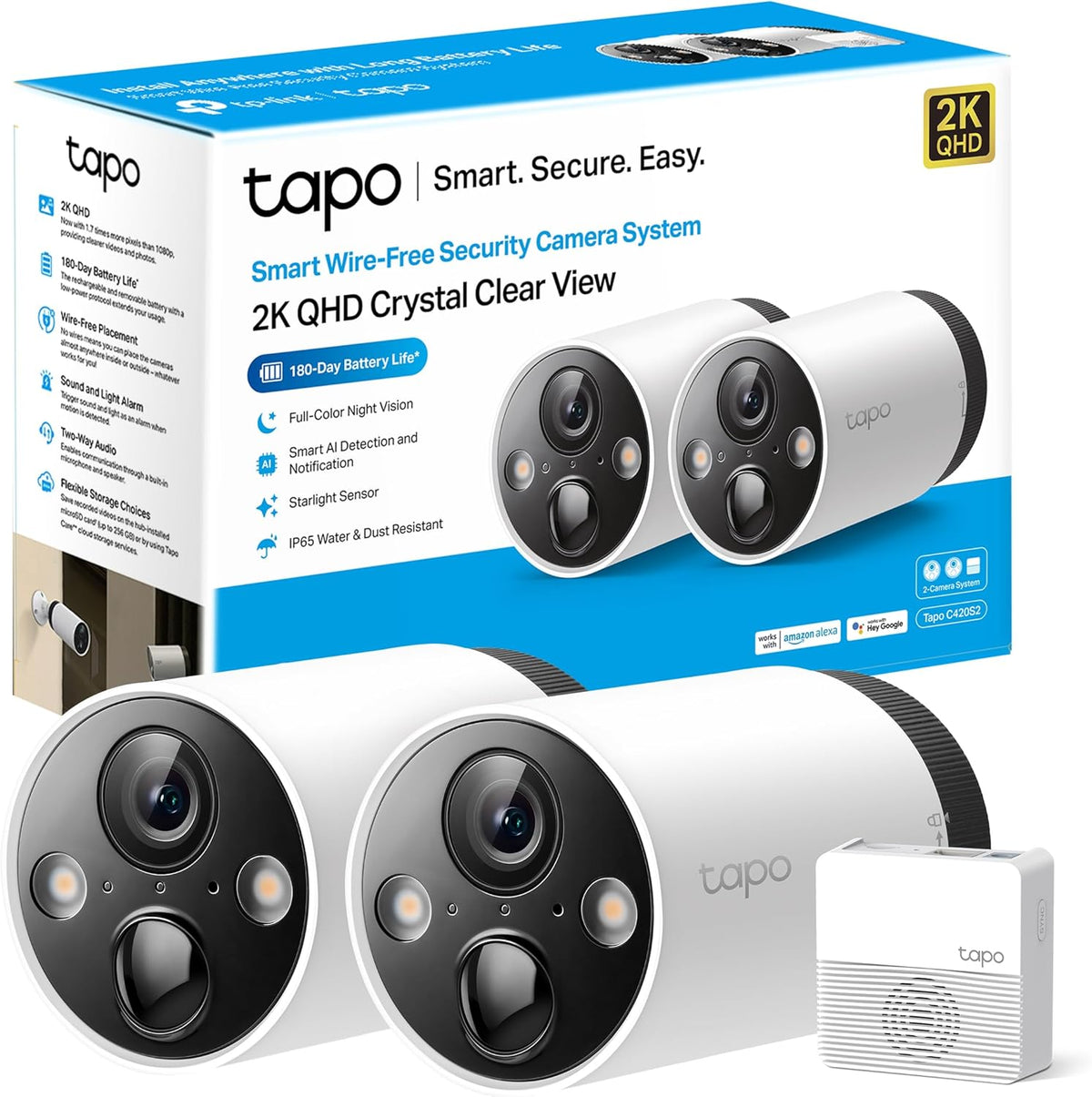 Tapo TP-Link C420S2 cámara de vigilancia WiFi exterior - Resolución 2K y visión nocturna - Batería recargable con protección IP65 - Audio bidireccional y control móvil