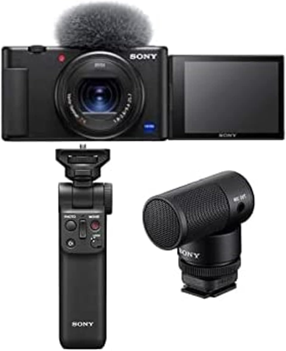 Sony ZV-1F cámara digital para vlogs - Sensor CMOS de 1 pulgada y resolución de 20,1 MP - Micrófono direccional ECM-G1 incluido - Estabilizador GP-VPT2BT para cámaras