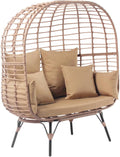 Concepto Fábrica Sillón Huevo 2 Plazas Beige Efecto Ratán - Diseño Jane con Estructura de Acero - Hamaca Columpio Exterior con Cojín Grande