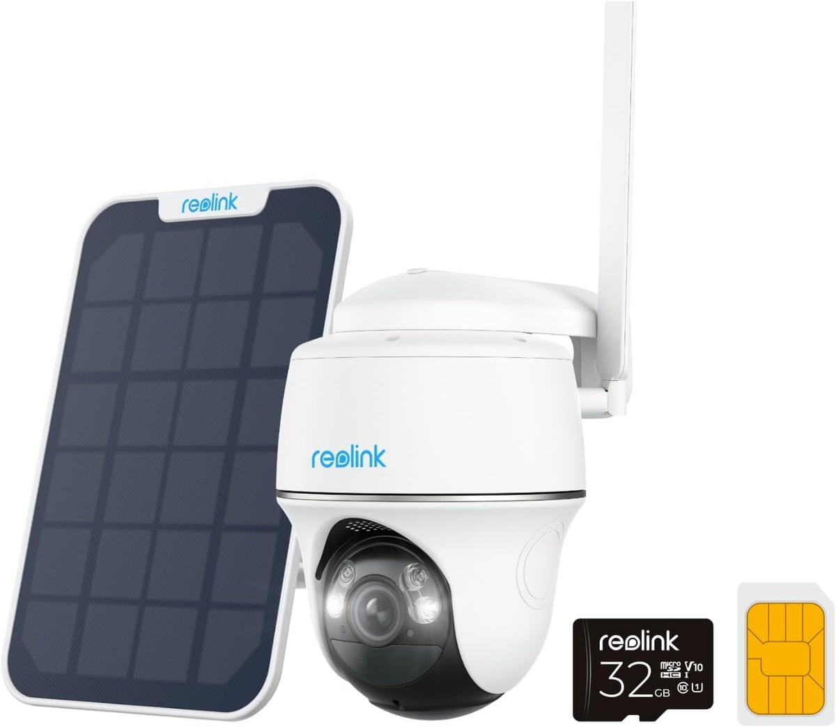 Cámara solar Reolink Go PT Plus SP de 5 MP - conexión 3G y 4G LTE con tarjeta SIM - visión PTZ de 360 grados - detección inteligente y audio bidireccional