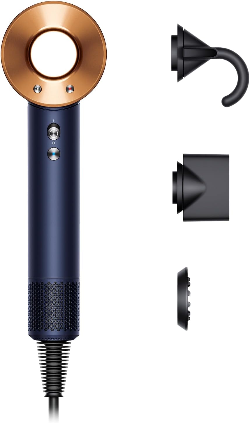 Secador de pelo Dyson Supersonic - acabado azul de Prusia y cobre intenso - potencia de 1600 W con 8 ajustes - concentrador y difusor para secar suavizar y dar volumen