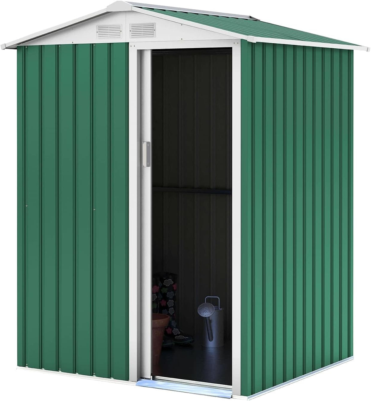 Gardiun Milton KIS12137 Caseta metálica 2 m2 - Acero aleado blanco verde de 186 cm de alto - Puerta deslizante - Cobertizo resistente al agua para jardín
