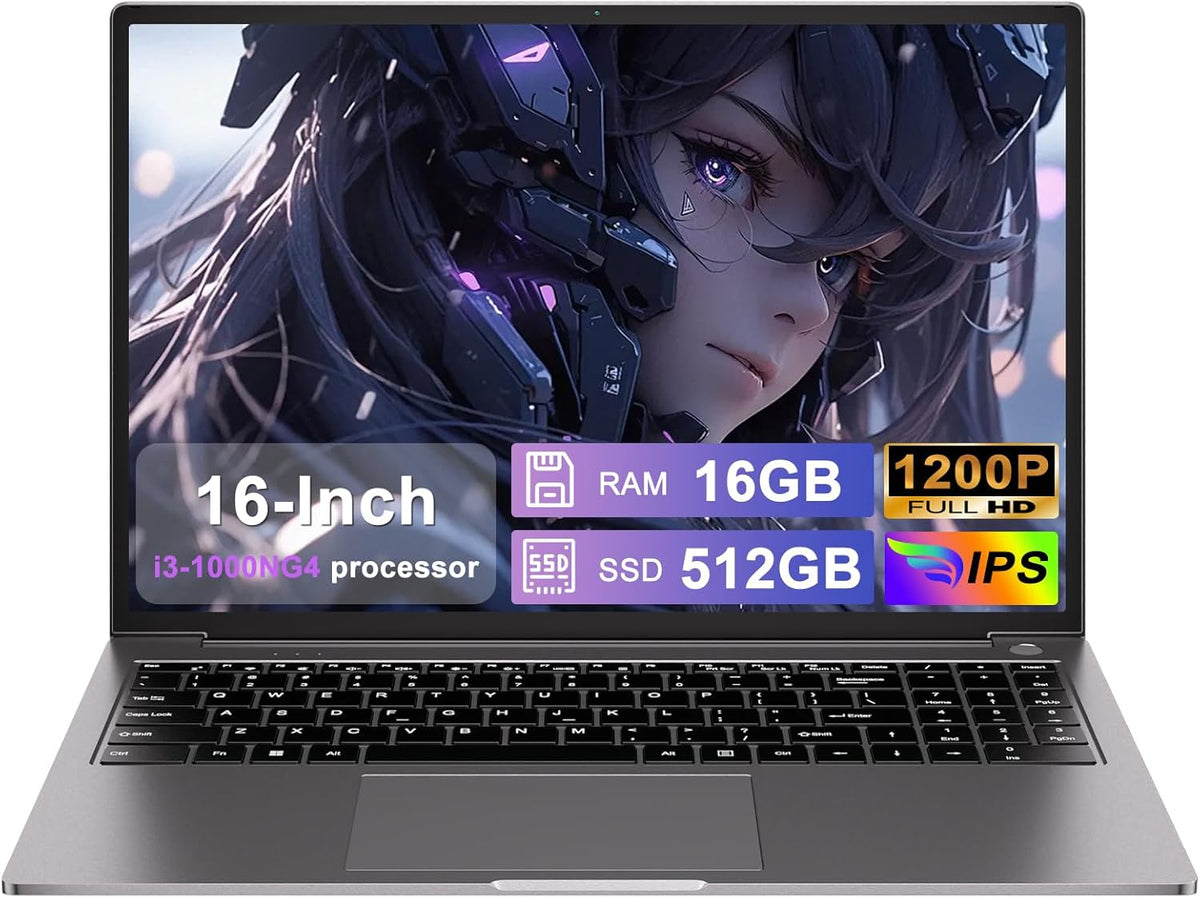 Portátil 16 pulgadas para gaming y uso diario - Intel Core i3 hasta 3,2 GHz con 16 GB RAM y SSD de 512 GB - Pantalla 1200P y expansión SSD hasta 1 TB - WiFi Bluetooth y refrigeración