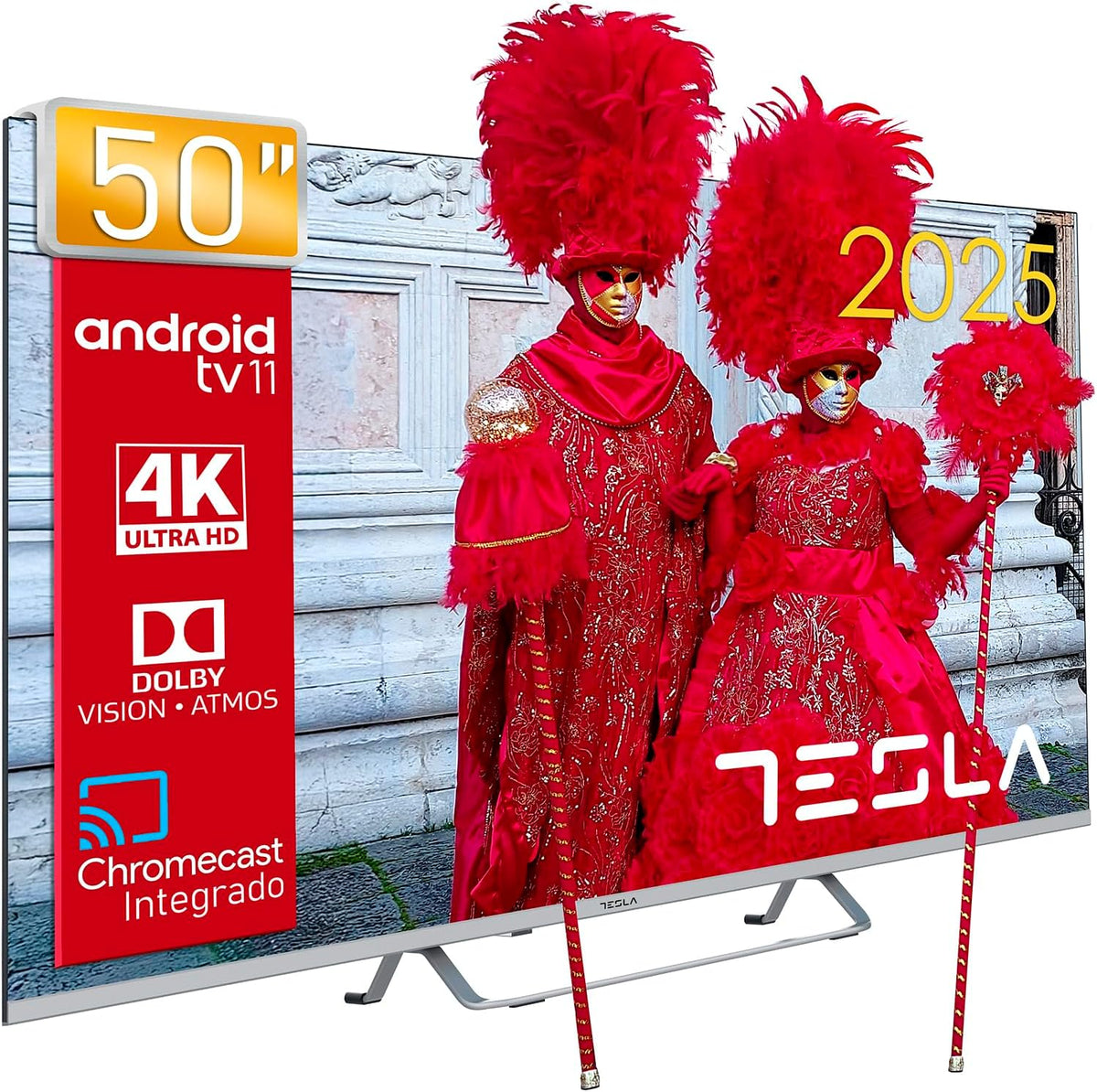 TESLA 50E635SUS Smart TV 50 pulgadas - UHD 4K 3840 x 2160 con HDR10 - Android TV 11 y Hey Google - Chromecast WiFi Bluetooth y 2 altavoces de 12 W