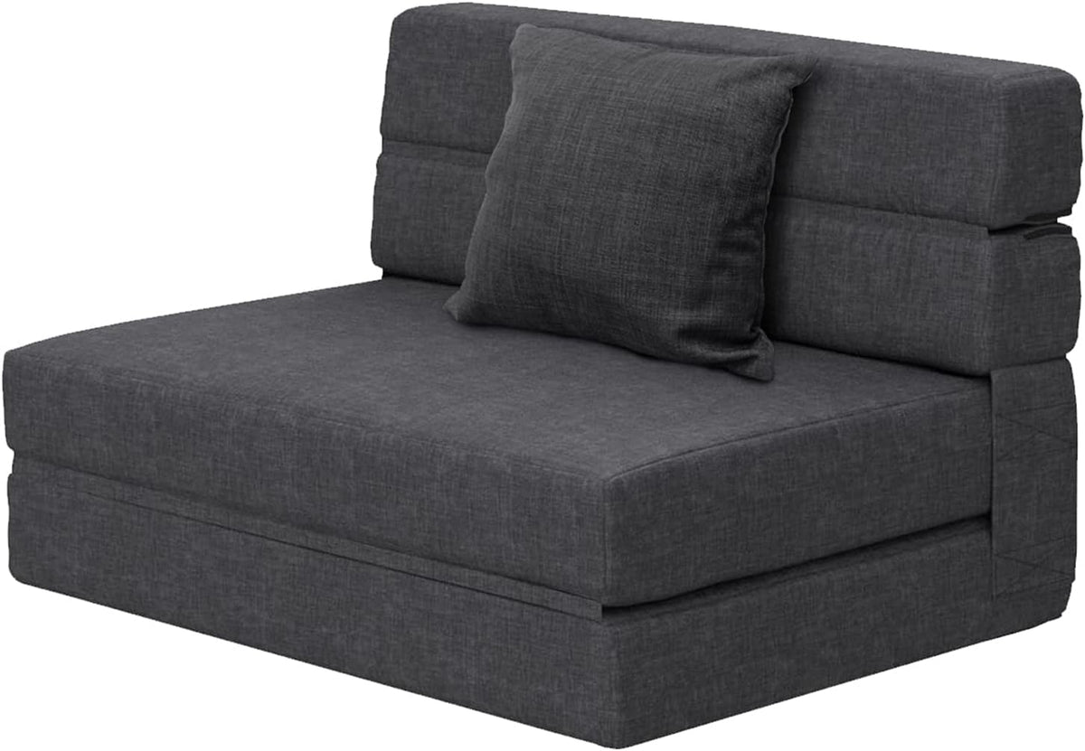 ANONER sillón cama plegable individual - Espuma viscoelástica con almohada - Futón de suelo con funda lavable - Gris oscuro 193 x 100 x 15 cm sin montaje