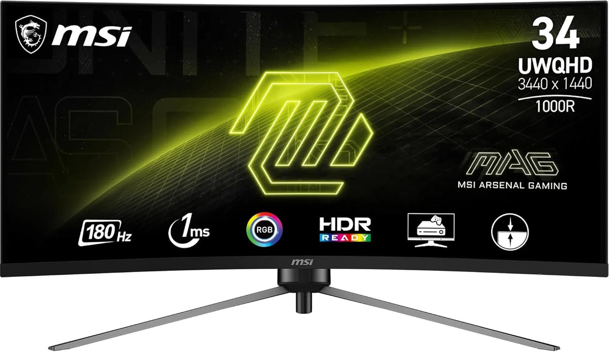 Monitor gaming curvo MSI MAG 345CQR de 34 pulgadas - resolución Ultra WQHD 3440 x 1440 y formato 21 a 9 - frecuencia de 180 Hz y respuesta de 1 ms - compatible con G Sync