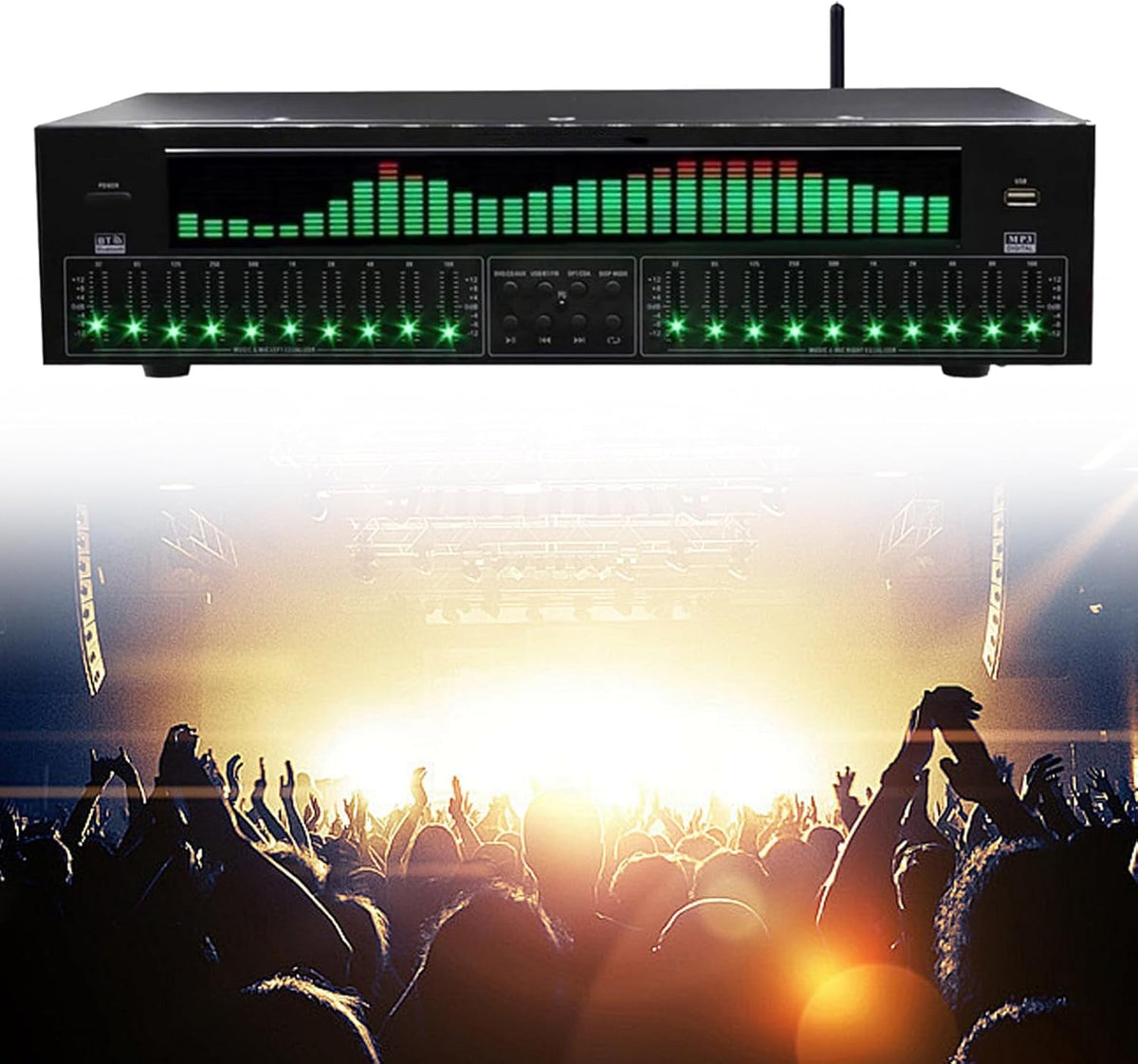 Ecualizador digital de 31 bandas - Analizador LED de espectro musical - Reducción de ruido con 12 patrones rítmicos - Multicolor para estudio de grabación y sistemas de audio