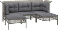vidaXL Conjunto de jardín 5 piezas - Ratán sintético con cojines y módulos de sofá - 2 esquinas módulos centrales y 2 reposapiés - Gris con montaje requerido