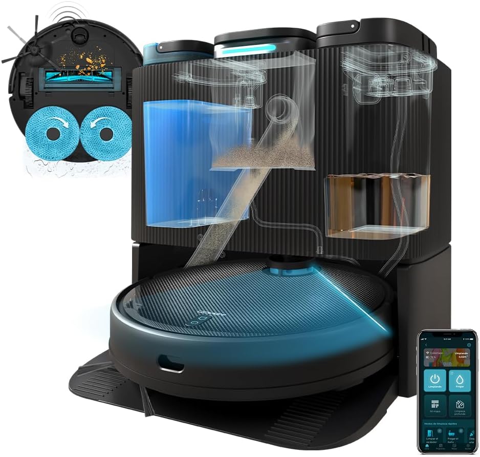 Cecotec Conga 11090 Spin Revolution HomeyWash Robot aspirador - Estación de vaciado automático - Control por App y filtro HEPA - Autonomía hasta 140 min en color negro