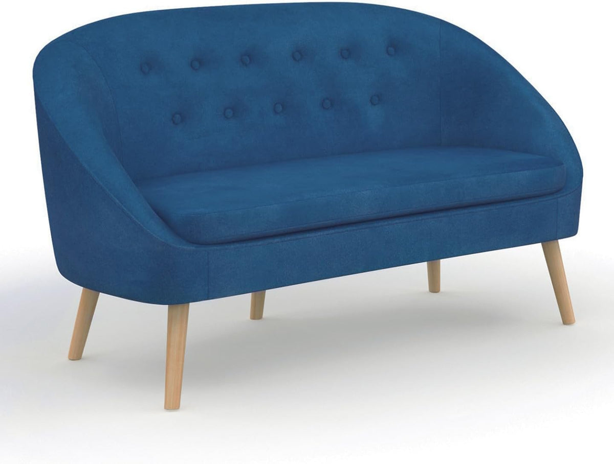 idmarket Sonia sofá 2 plazas de terciopelo - Tapizado azul con estilo retro - Asiento para salón dormitorio y zona de lectura - Diseño compacto de 36 kg