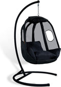 CCLIFE Silla huevo colgante plegable - Metal y plástico negro para 1 persona - Soporte incluido con cojines acolchados - Capacidad máxima 120 kg interior y exterior