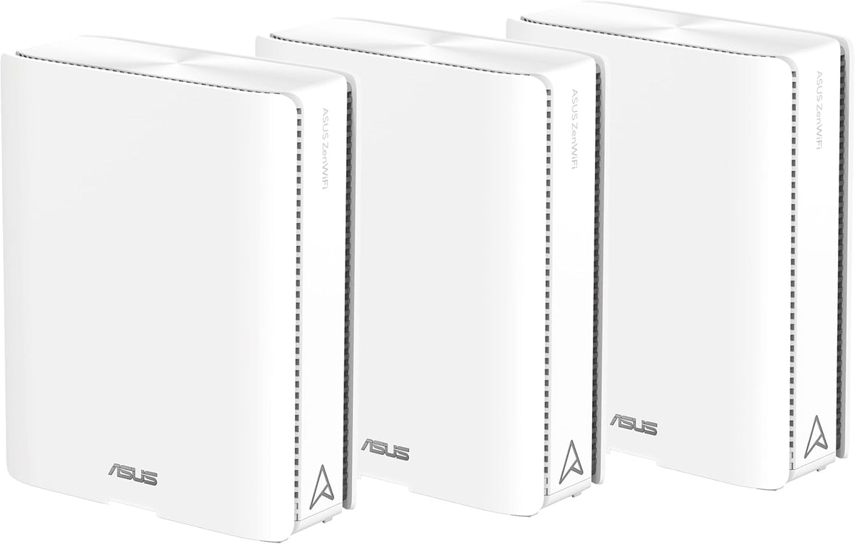 Sistema WiFi Mesh ASUS ZenWiFi BQ16 - paquete de 3 unidades WiFi 7 BE25000 cuatribanda - canales de 320 MHz y 4096 QAM - puertos 10G AiMesh y seguridad de red