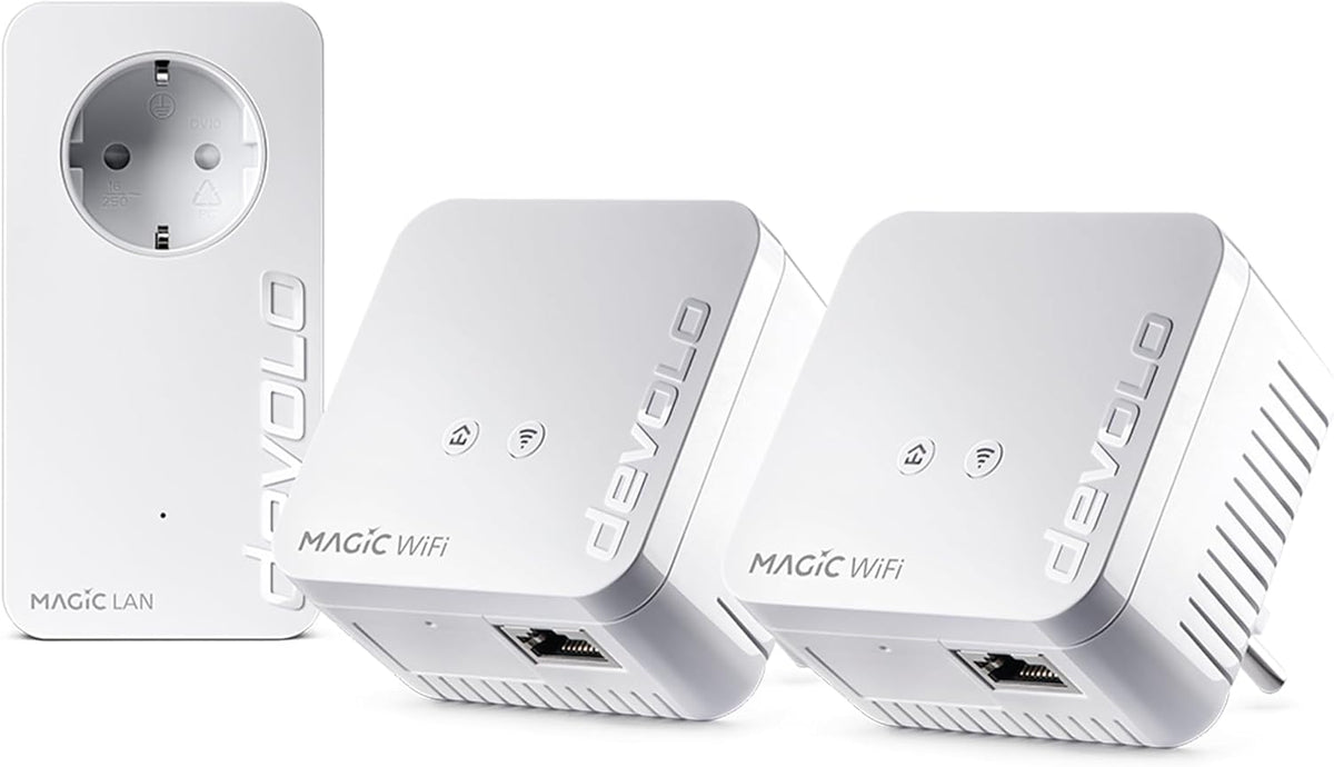devolo Magic 1 WiFi mini kit Powerline - Velocidad de hasta 1200 Mbps con dLAN 2.0 - Amplificador WLAN Mesh para varias habitaciones - Dos puertos LAN en color blanco