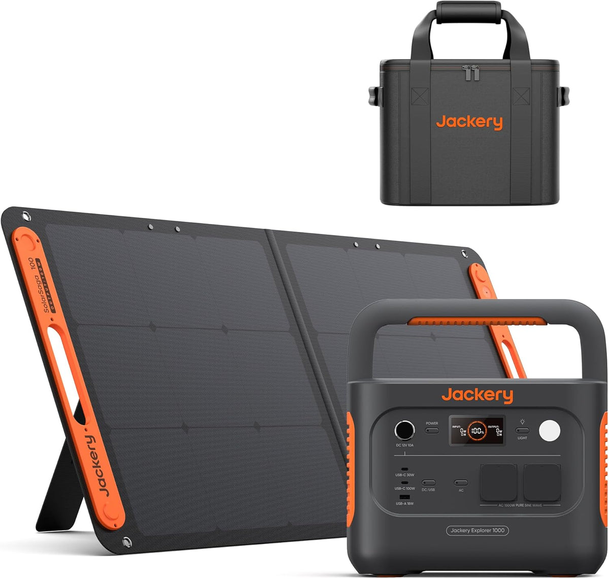 Jackery E1000 v2 Generador solar - Batería LFP de 1070 Wh y salida de 1500 W con carga rápida en 1 h - Panel solar de 100 W y bolsa de transporte - 8 puertos para camping y hogar