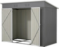 Caseta metálica de jardín - 229 x 111 x 182 cm con techo a dos aguas - Base metálica sin suelo y puertas batientes - Cobertizo gris para herramientas exterior
