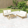 ZEYUAN conjunto de jardín de bambú 2 piezas - Muebles de exterior con cojines - Medidas 115 x 85,5 x 73,5 cm - Para terraza y zona chill out crema