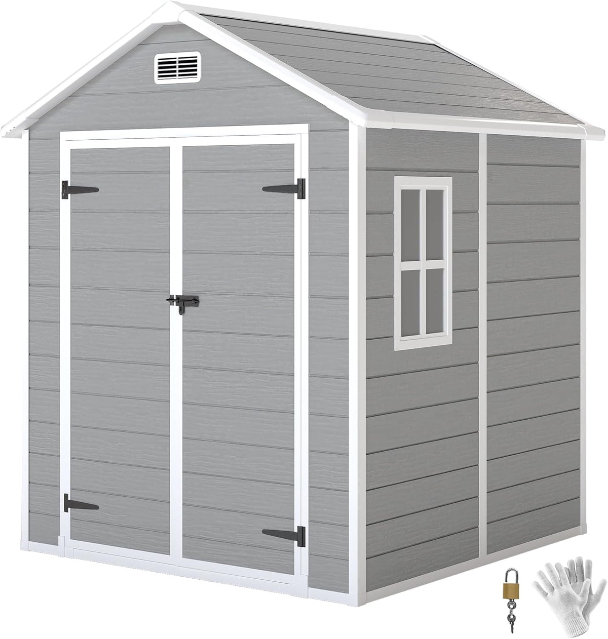 Outsunny Caseta de jardín 2,4 m2 - Polipropileno gris oscuro 182 x 151 x 219 cm - Suelo ventana y techo inclinado - Puerta con doble cerradura para herramientas