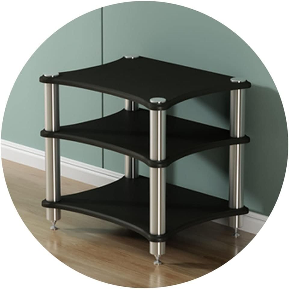 Gabinete de audio negro de 3 niveles - Mueble para componentes de audio y vídeo - Patas con absorción de impactos - Diseño multicapa para organizar equipos HiFi