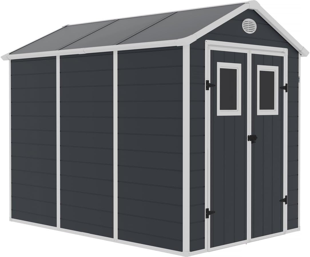 Habitat et Jardin Caseta de Jardín de Resina Texas 5,23 m2 - Cobertizo Exterior Antracita con Kit de Anclaje - Almacenamiento Resistente al Agua
