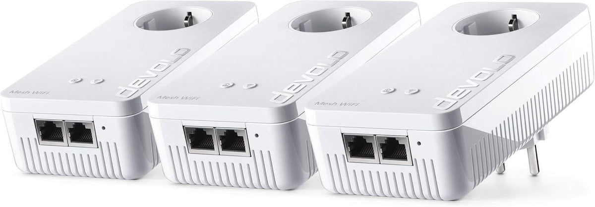 devolo Mesh WiFi 2 kit multihabitación - Sistema AC 1200 con tres adaptadores blancos - Red Mesh para streaming doméstico - Conectividad Ethernet para ordenadores