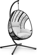 Silla Colgante XXL de Jardín con Base y Cojines - Sillón Huevo de Acero Galvanizado y Poliratán - Asiento Exterior Interior Carga 150 kg