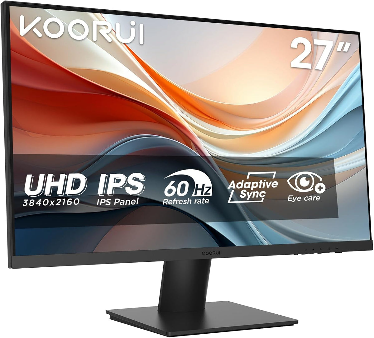 KOORUI N07 monitor 4K - Pantalla IPS de 27 pulgadas y resolución 3840 x 2160 - HDR10 Adaptive Sync y cobertura DCI P3 de 90 por ciento - HDMI DisplayPort y VESA