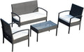 Outsunny Conjunto de jardín 4 plazas - Ratán con sofá banco 2 sillones mesa y cojines sobre marco de metal - Diseño rectangular - Mobiliario moderno para terraza y patio