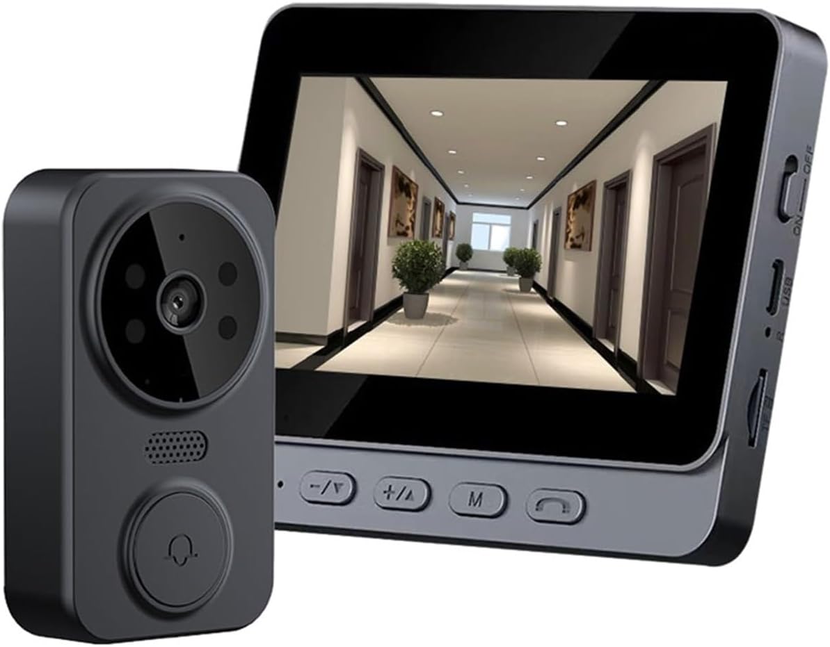 Timbre con vídeo OPTEPYOE - pantalla IPS HD de 4,3 pulgadas - intercomunicador bidireccional y cámara de 1024p - acabado negro con Bluetooth