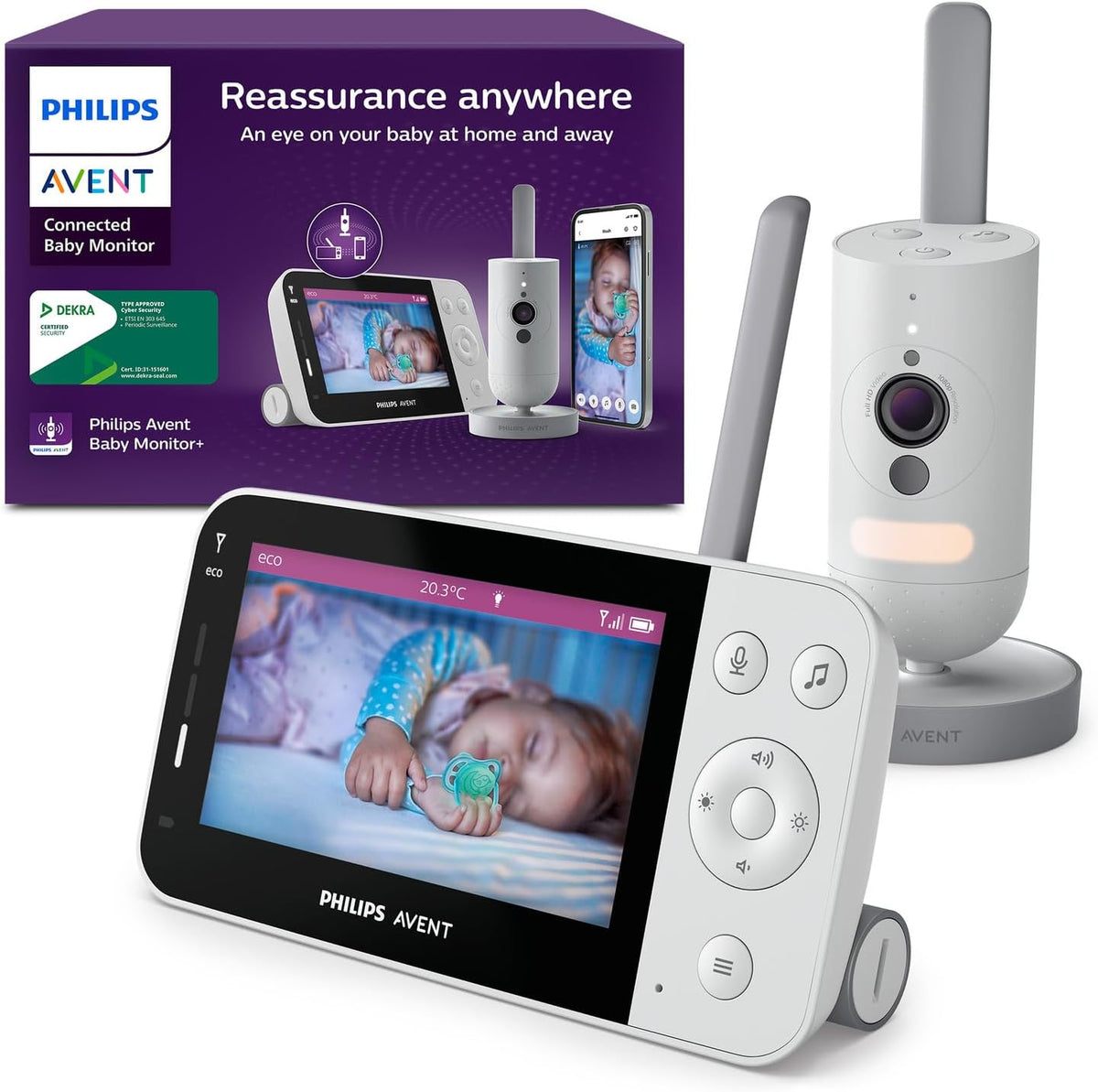 Vigilabebés Philips Avent conectado - cámara Full HD 1080p con WiFi - visión nocturna infrarroja y detección de llanto - audio bidireccional y modo Eco de 12 horas