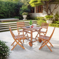 en.casa Conjunto de jardín 5 piezas - Madera de acacia con mesa cuadrada y 4 sillas plegables - Mesa con 2 ruedas de 72 x 70 x 70 cm - Natural de estilo rústico sin montaje